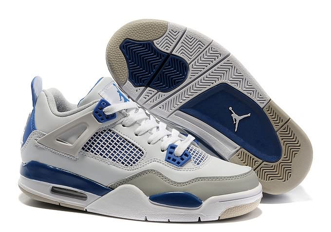 New Arrival 2014 Womens Air Jordan 4 Retro White Military Blue Neutral Grey